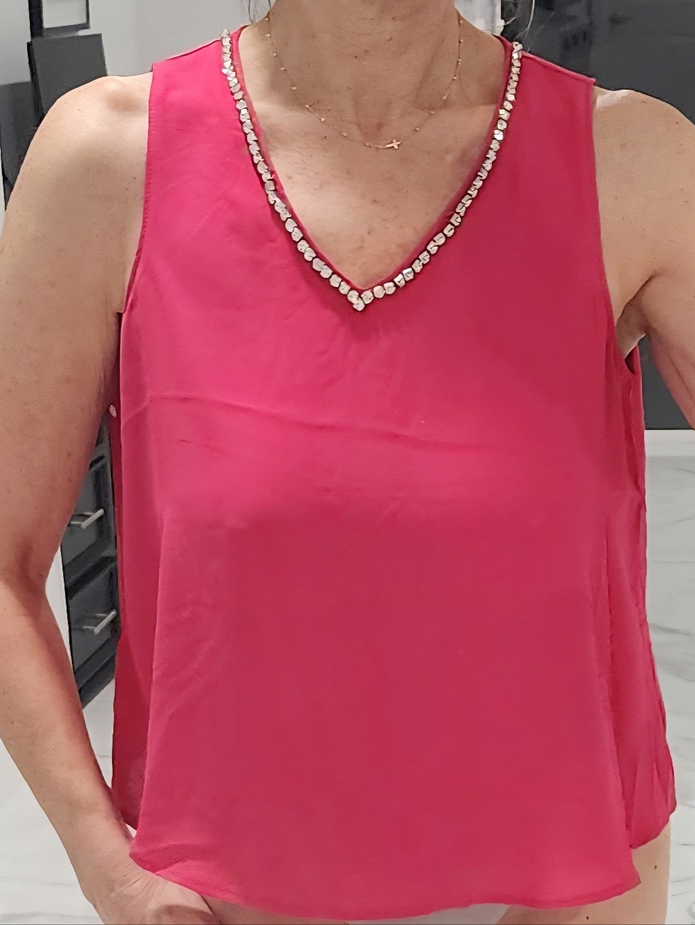 Muse Hot Pink V-Neck Sleeveless Camisole with Crystal Trim